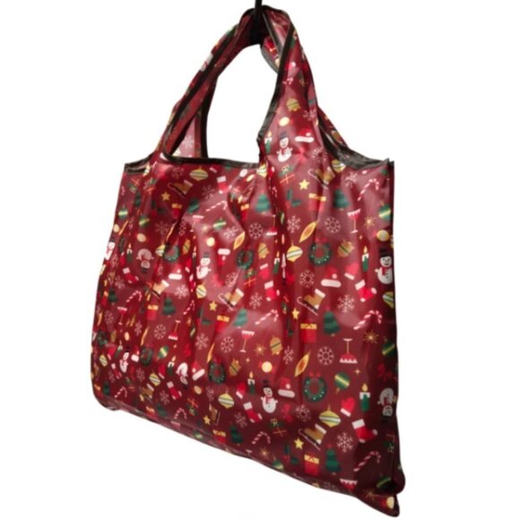 Christmas-Themed Large Foldable Lightweight Nylon Shopping Tote Shoulder Bag NEW - Picture 5 of 10